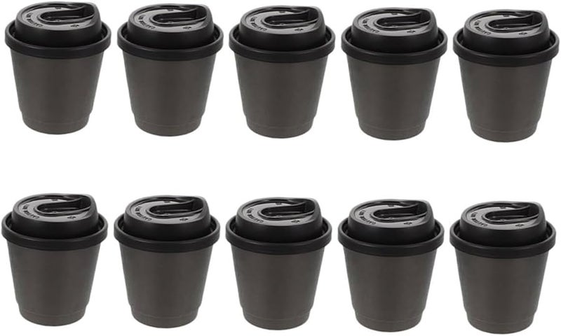 90mm Black Disposable Double Layer Paper Cups With Leak Proof Lids For Hot Cold Beverages - Image 1