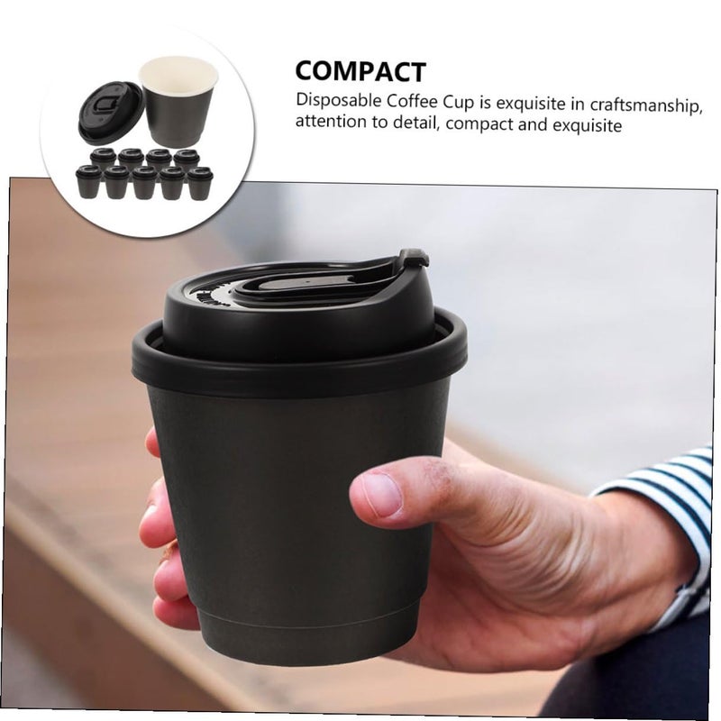 90mm Black Disposable Double Layer Paper Cups With Leak Proof Lids For Hot Cold Beverages - Image 4