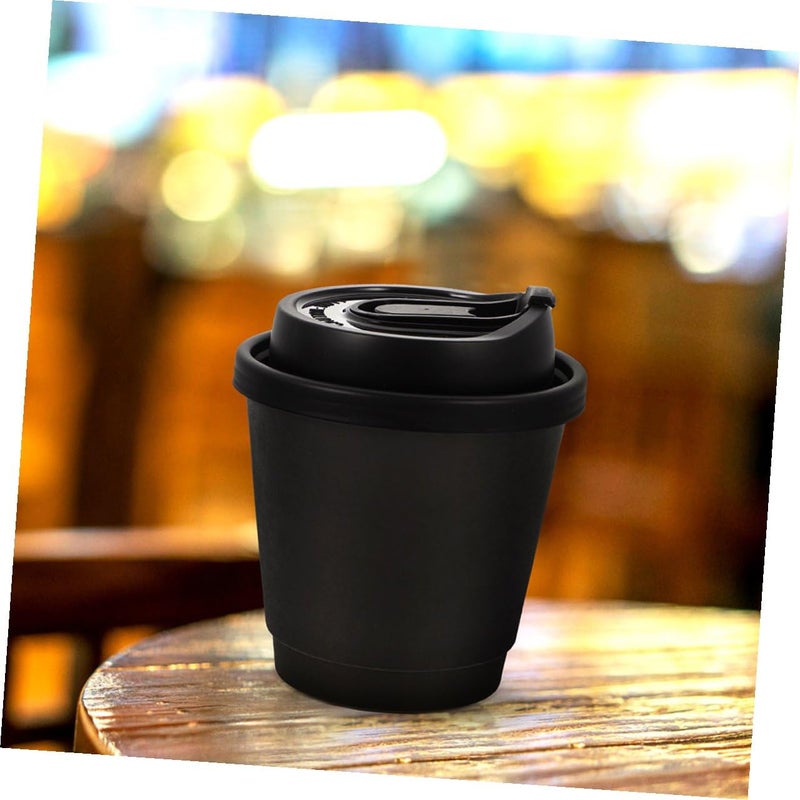 90mm Black Disposable Double Layer Paper Cups With Leak Proof Lids For Hot Cold Beverages - Image 5