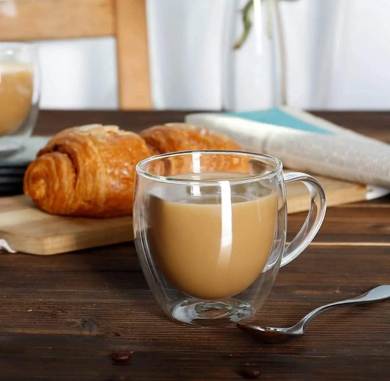 MARKQUES Double Wall Glass Mug for Coffee Tea Latte with Handle | Borosilicate Glassware for Hot and Cold Beverages Glass Mugs Cups | (250ml - Pack of 2) - Image 2