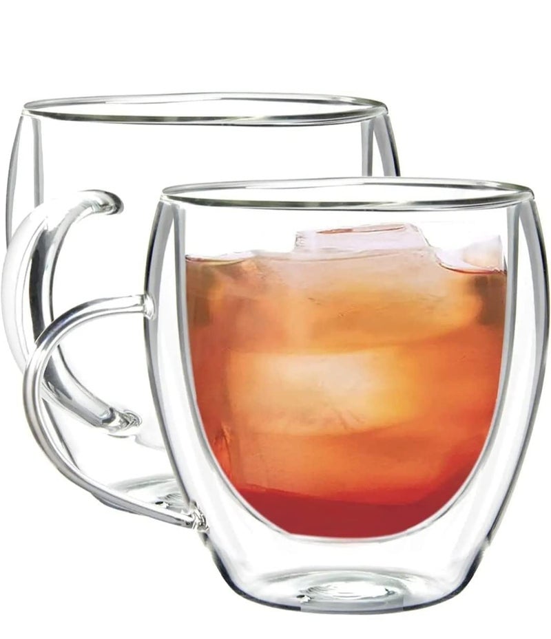 MARKQUES Double Wall Glass Mug for Coffee Tea Latte with Handle | Borosilicate Glassware for Hot and Cold Beverages Glass Mugs Cups | (250ml - Pack of 2) - Image 1