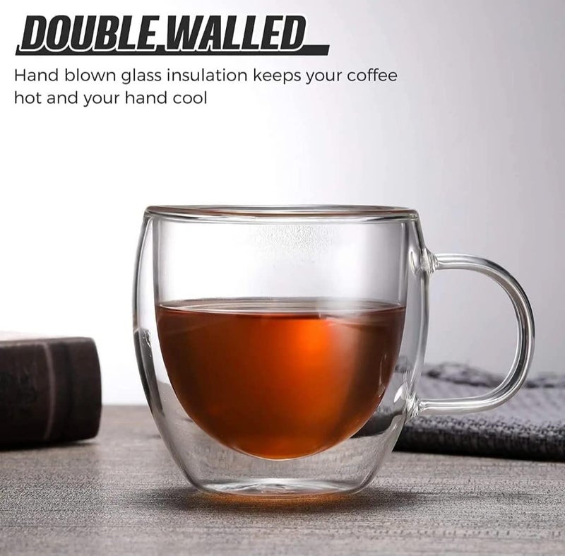 MARKQUES Double Wall Glass Mug for Coffee Tea Latte with Handle | Borosilicate Glassware for Hot and Cold Beverages Glass Mugs Cups | (250ml - Pack of 2) - Image 5