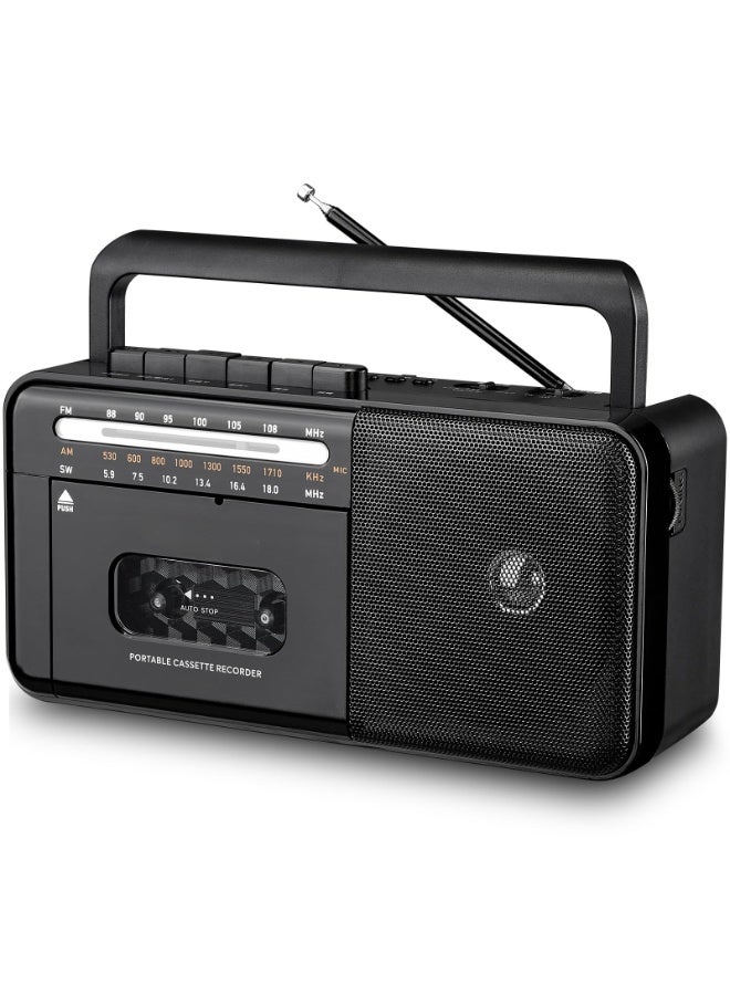 WALALLA Cassette Tape Player Bluetooth Boombox, Cassette Player AM/FM/SW Radio Stereo, Tape Player/Recorder with 8W Speaker and Earphone Jack, USB/TF Card Player, AC Powered or Battery Operated - Image 1
