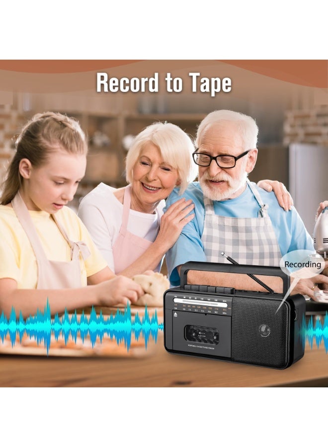 WALALLA Cassette Tape Player Bluetooth Boombox, Cassette Player AM/FM/SW Radio Stereo, Tape Player/Recorder with 8W Speaker and Earphone Jack, USB/TF Card Player, AC Powered or Battery Operated - Image 2