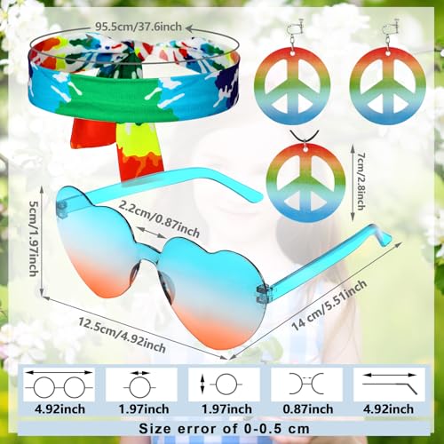 Heentan 6 Pcs Hippie Costume for Girls 70s 60s Dress Outfits for Halloween Boho Cosplay Party(Rainbow Style,Medium) - Image 2