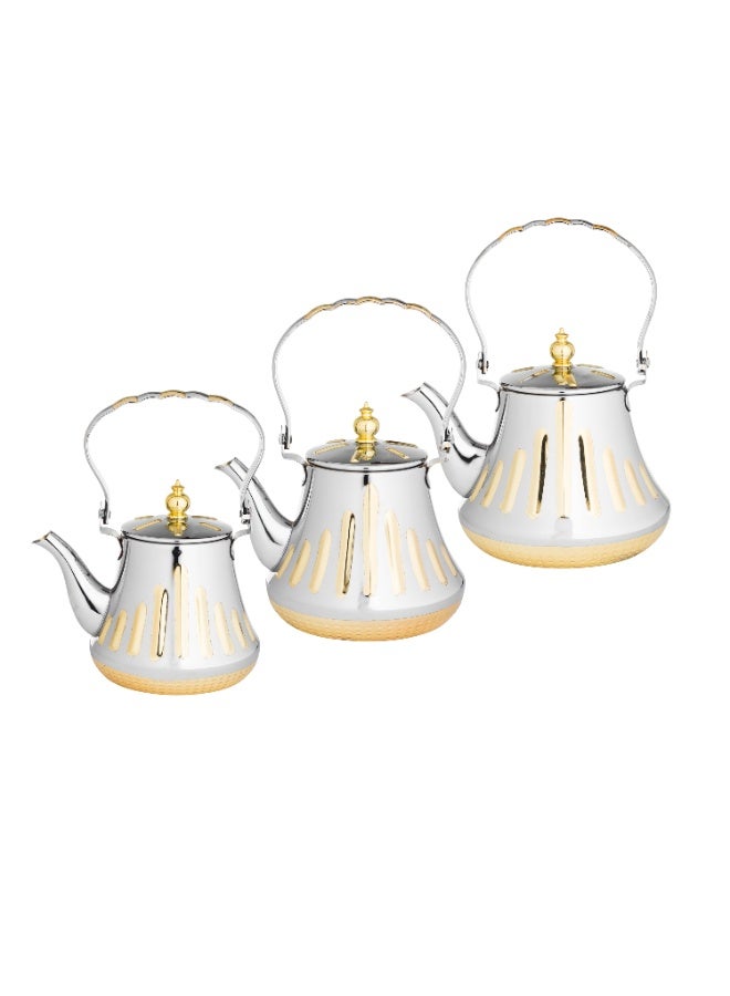 BASURRAH Stainless Steel Teapot Set 3-Piece Upper hand Silver With Gold - Image 2