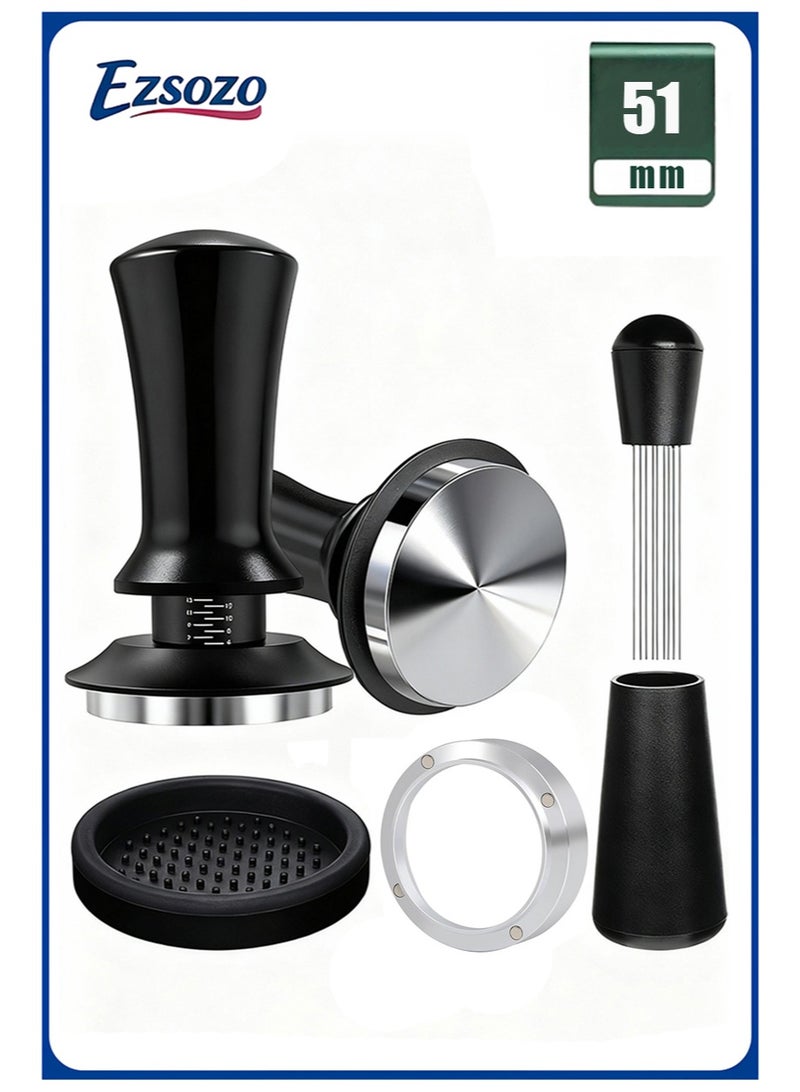 EZSOZO 51mm Espresso Accessories Kit， 304 Stainless Steel Italian Espresso Tamper Calibrated Spring Loaded，WDT Tool and Dosing Funnel Set Coffee Tamper with Mat， Fits Delonghi 51 mm Espresso Machines - Image 1