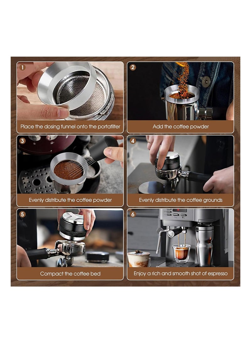 EZSOZO 51mm Espresso Accessories Kit， 304 Stainless Steel Italian Espresso Tamper Calibrated Spring Loaded，WDT Tool and Dosing Funnel Set Coffee Tamper with Mat， Fits Delonghi 51 mm Espresso Machines - Image 5