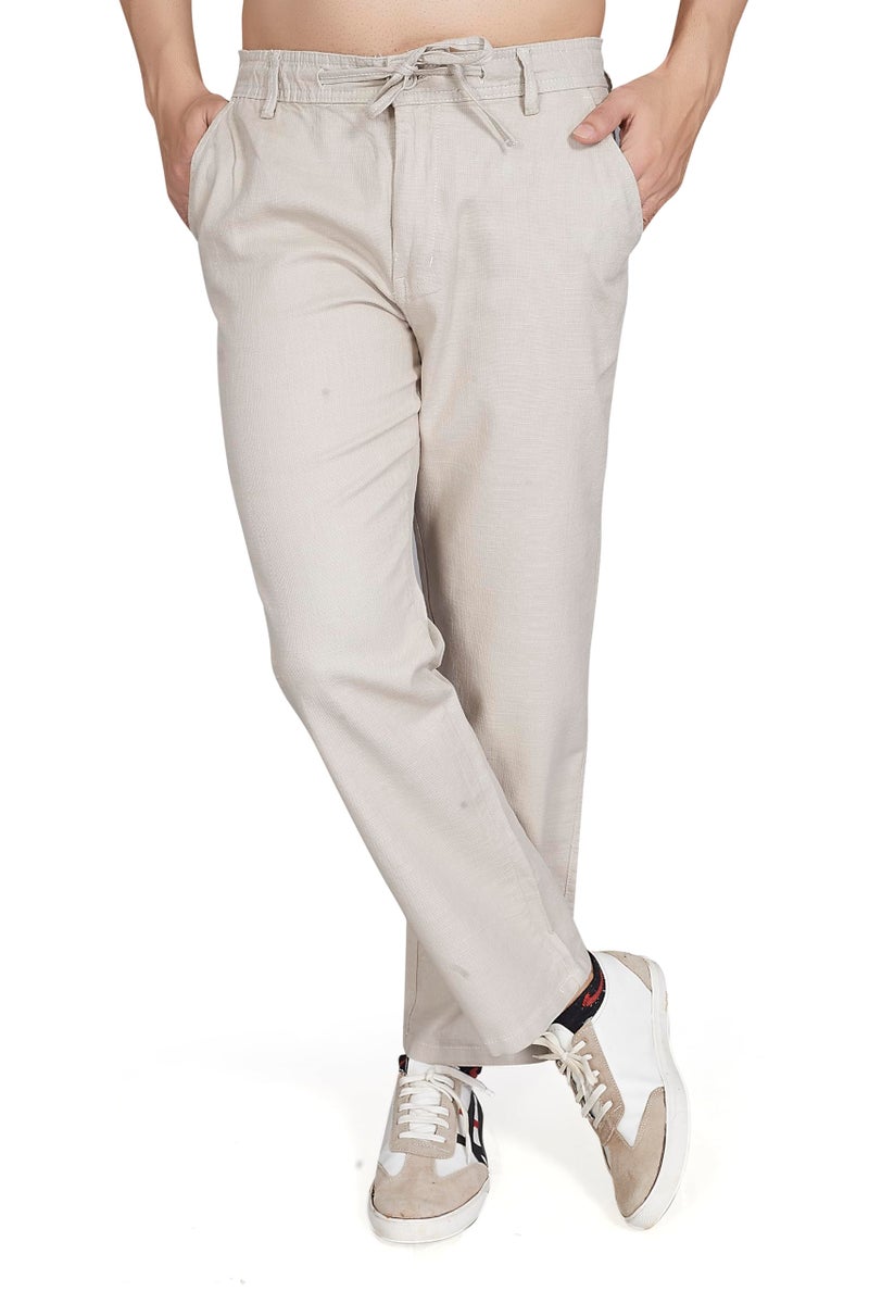 DIVISIVE Men's Relaxed Fit Cotton Linen Blend Trousers (DPT58_34_Ecru) - Image 1
