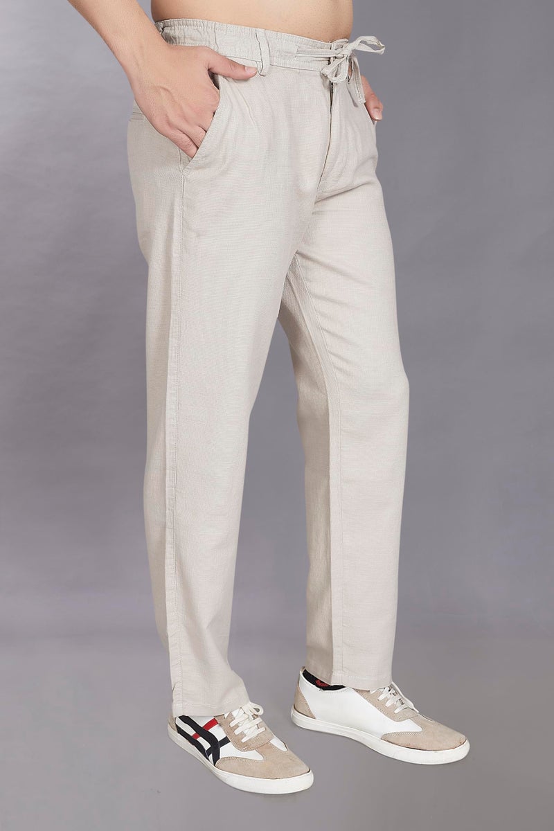DIVISIVE Men's Relaxed Fit Cotton Linen Blend Trousers (DPT58_34_Ecru) - Image 3
