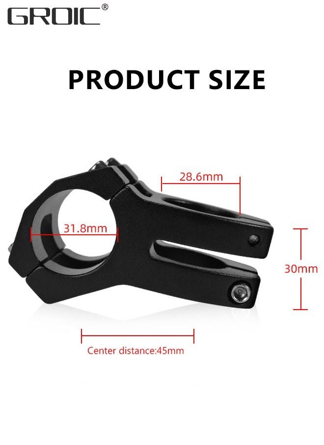 GROIC - 31.8mm*28.6mm Bike Stem, 45mm Short Mountain Road Bike Stem, Aluminum Alloy Mountain Bike Stem Riser Short Handlebar Stem for Most Bicycle, Road Bike, MTB, BMX, Fixie Gear, Cycling Riser - Image 1
