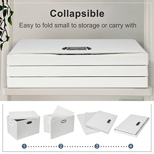 Graciadeco Large 17" 36 Quart Collapsible Stackable Storage Bins with Lids, 1 Pack White Foldable Fabric Closet Storage Boxes with Lids, 4 Handles Heavy-duty Linen Cube Baskets for Bedroom - Image 5
