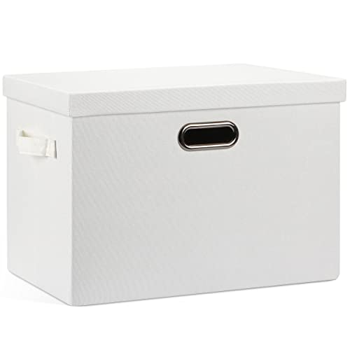 Graciadeco Large 17" 36 Quart Collapsible Stackable Storage Bins with Lids, 1 Pack White Foldable Fabric Closet Storage Boxes with Lids, 4 Handles Heavy-duty Linen Cube Baskets for Bedroom - Image 1