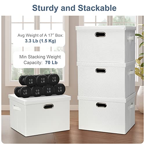 Graciadeco Large 17" 36 Quart Collapsible Stackable Storage Bins with Lids, 1 Pack White Foldable Fabric Closet Storage Boxes with Lids, 4 Handles Heavy-duty Linen Cube Baskets for Bedroom - Image 4