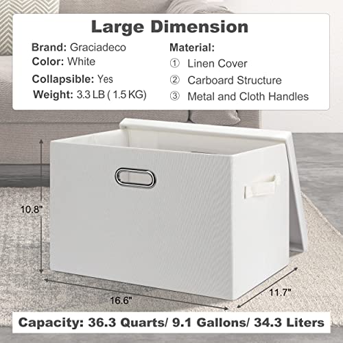Graciadeco Large 17" 36 Quart Collapsible Stackable Storage Bins with Lids, 1 Pack White Foldable Fabric Closet Storage Boxes with Lids, 4 Handles Heavy-duty Linen Cube Baskets for Bedroom - Image 2