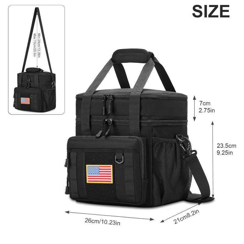 Gafetrey Expandable Large Tactical Lunch Box for Adults, Heavy Duty Durable Lunch Cooler Bag with MOLLE Lunch Pail for Work Camping Fishing Picnic (Black, 16L) - Image 2