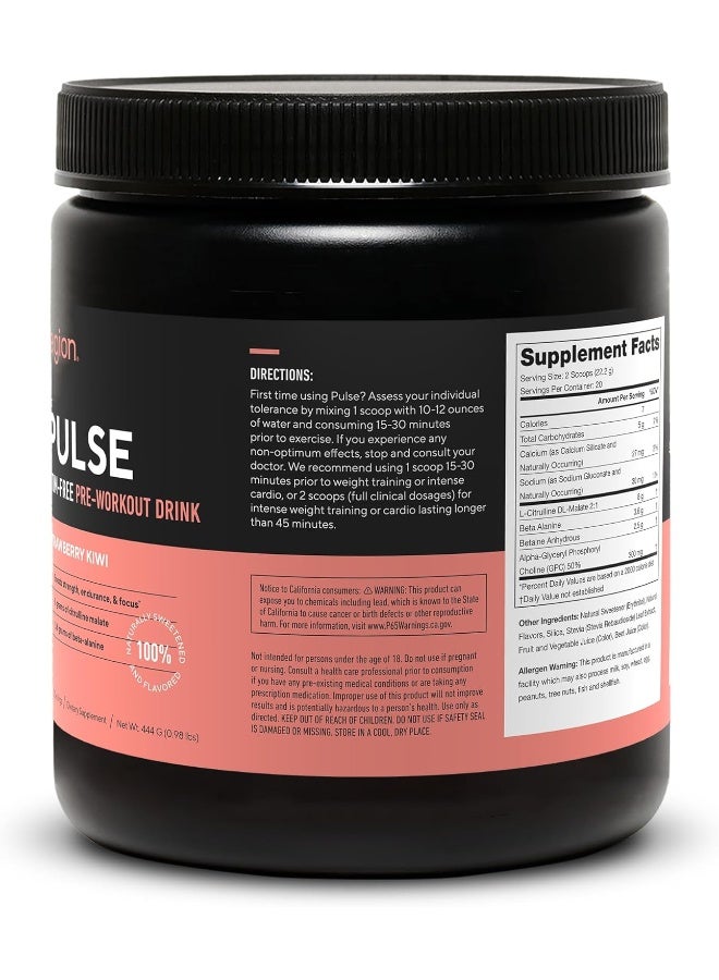 LEGION Pulse Pre Workout Supplement - All Natural Nitric Oxide Preworkout Drink Creatine Free Naturally Sweetened Beta Alanine Citrulline Alpha GPC - Caffeine Free Strawberry Kiwi Pre Workout Powder - Image 2