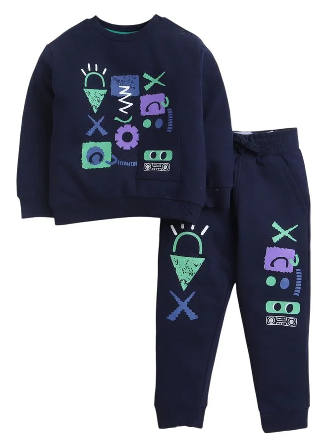 فكتور اند جين طقم سويت شيرت بطبعة جرافيك مع جوغر