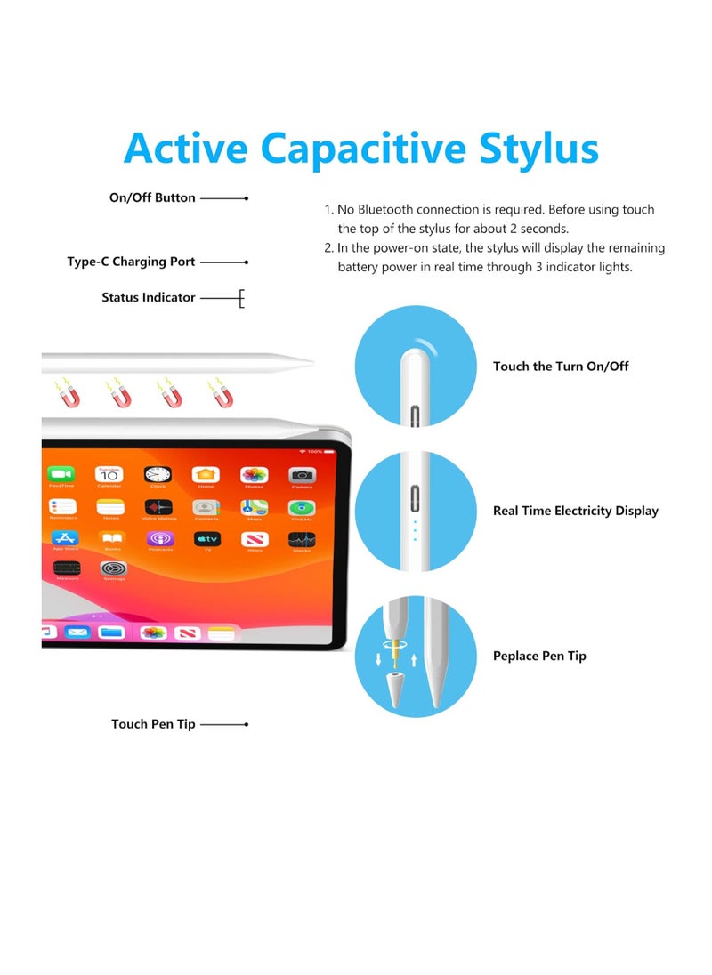 Generic - Stylus Pen for iPad 10/9/8/7/6th Generation, iPad Air 5/4/3rd Generation, iPad Mini 6/5th Generation, iPad Pro 12.9/11th Generation, with Tilt and Palm Rejection, Stylus Pen with Magnetic Adsorption for iPad 2018-2022. - Image 1
