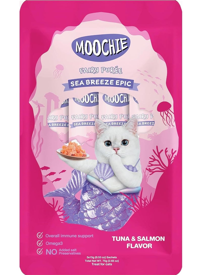 MOOCHIE Cat Wet Treat With Tuna And Salmon Flavor For Kitten And Adult Cats,5x15g , With Omega 3.  - Image 1