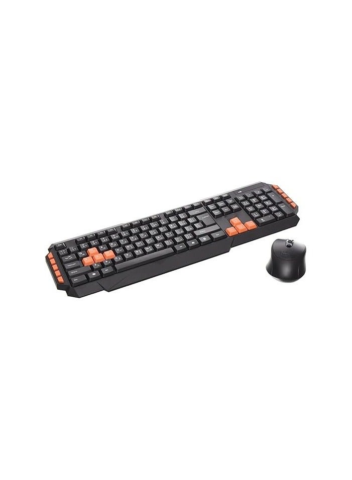 Wireless Gaming Keyboard and Mouse Set – Ultra-Slim Compact Design with Multimedia Keys – Arabic/English Layout – Black