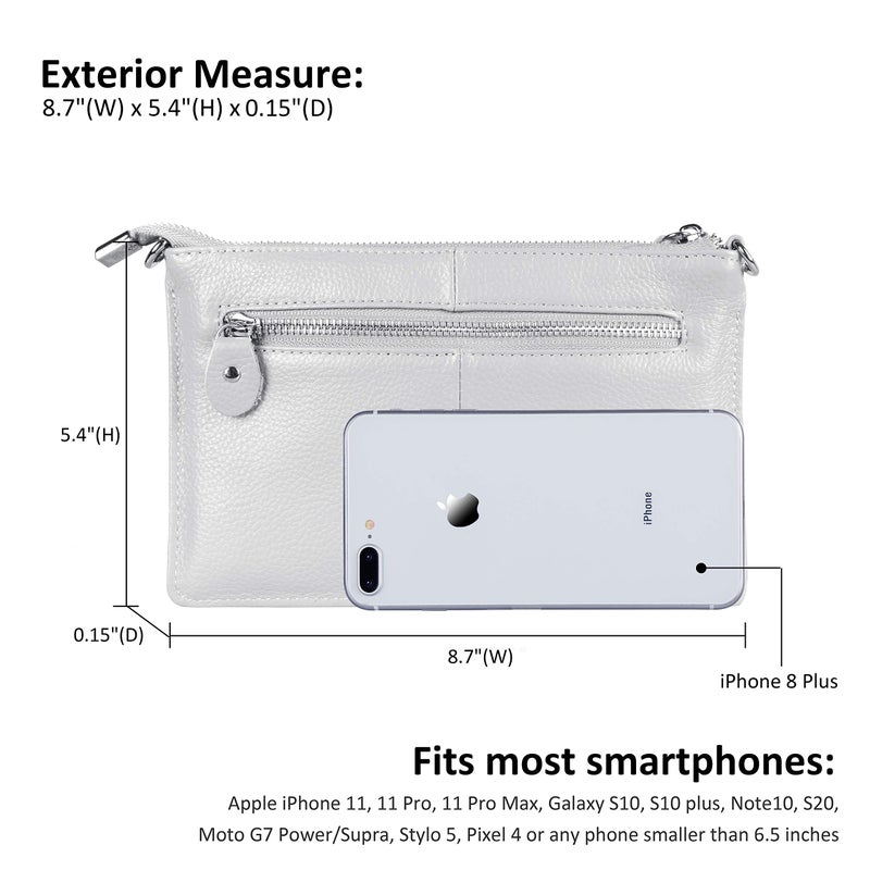 befen White Leather Wristlet Clutch Wallet Purse, Mini Crossbody Bag Shoulder Pouch for Women with RFID Card Clots - Fit iPhone 15 Pro Max - Image 4
