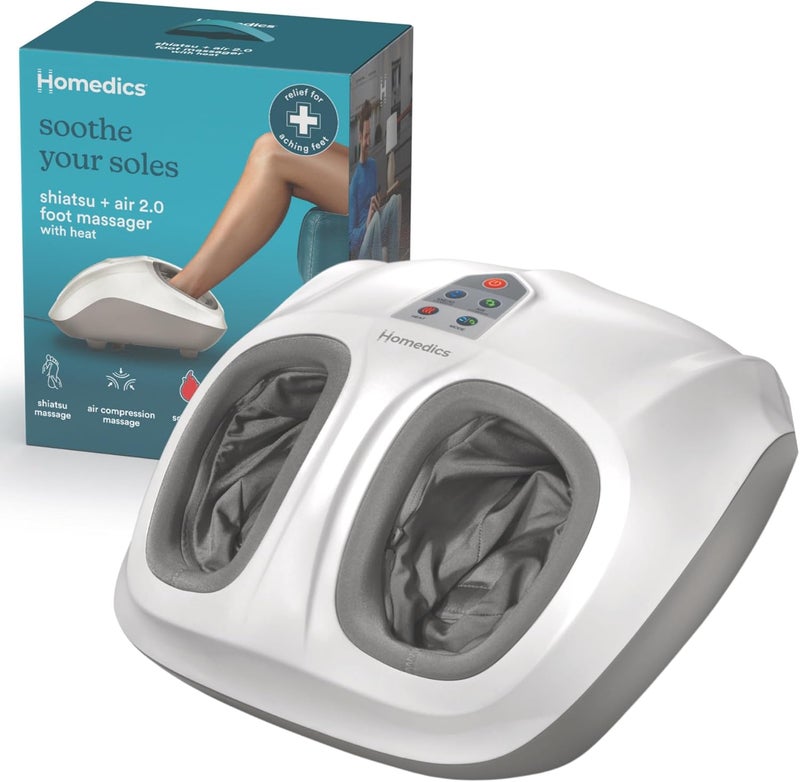 HoMedics مدلك القدمين هوميدكس شياتسو إير 20 مع حرارة مهدئة وضغط هوائي إيقاعي 3 تحكمات مخصصة وشدات بطانة قابلة للغسل تدليك في المنزل يريح القدمين 3 خيارات سرعة - Image 1