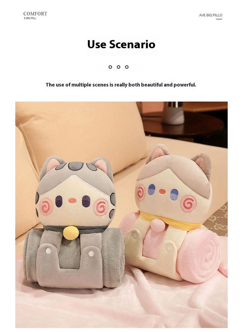 Bluejw بطانية بوليستر كرتونية مع دمية قطة بطانية تكييف الهواء بطانية قيلولة مكتبية 80x100 سم - Image 4