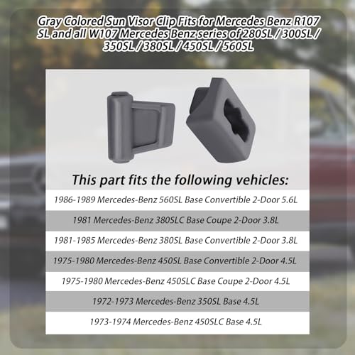 XTPTFABS 1078110141 Gray Sun Visor Clip Fits for 1972-1989 Mercedes Benz R107 SL W107 280SL / 300SL / 350SL / 380SL / 450SL / 560SL(1SET Gray) - Image 2