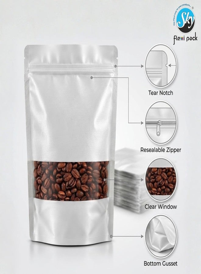 SKY FLEXI PACK Matte White Zip Lock Stand Up Pouches | 16x23.5 cm | 500gm | Pack of 5 | Reusable Airtight Polyester Storage Bags with Transparent Window | Leakproof Self-Sealing Multi-Purpose Pouch - Image 3