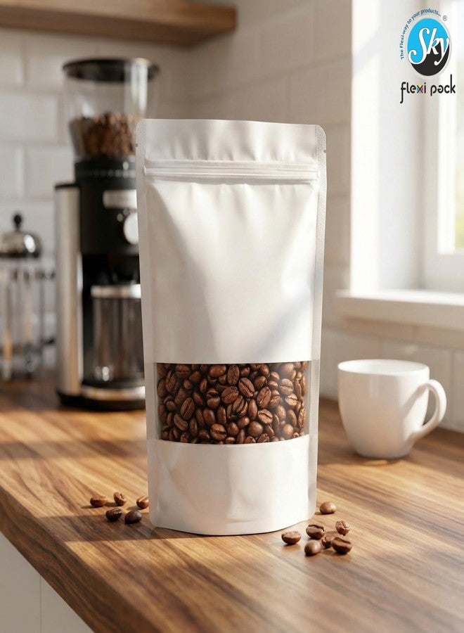 SKY FLEXI PACK Matte White Zip Lock Stand Up Pouches | 16x23.5 cm | 500gm | Pack of 5 | Reusable Airtight Polyester Storage Bags with Transparent Window | Leakproof Self-Sealing Multi-Purpose Pouch - Image 5