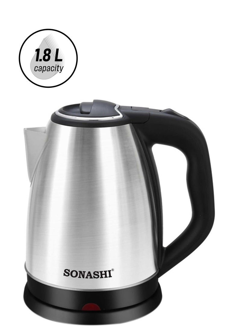سوناشي غلاية كهربائية بدون سلك 1.8 L 1500 W SKT-1804 أسود/فضي - Image 1