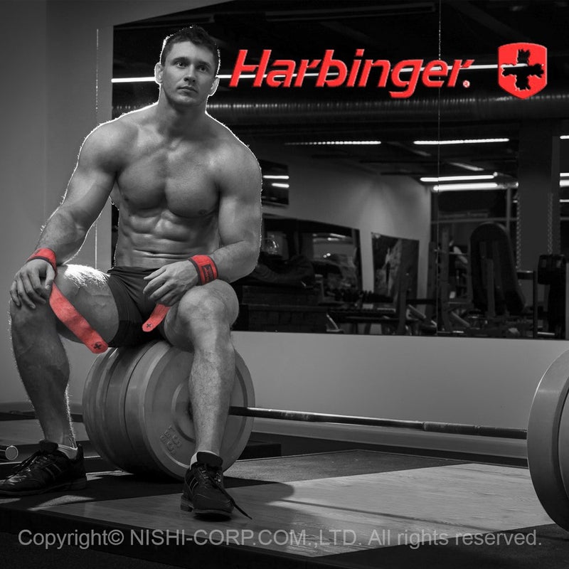 Harbinger Padded Leather Lifting Straps, Red - Image 1