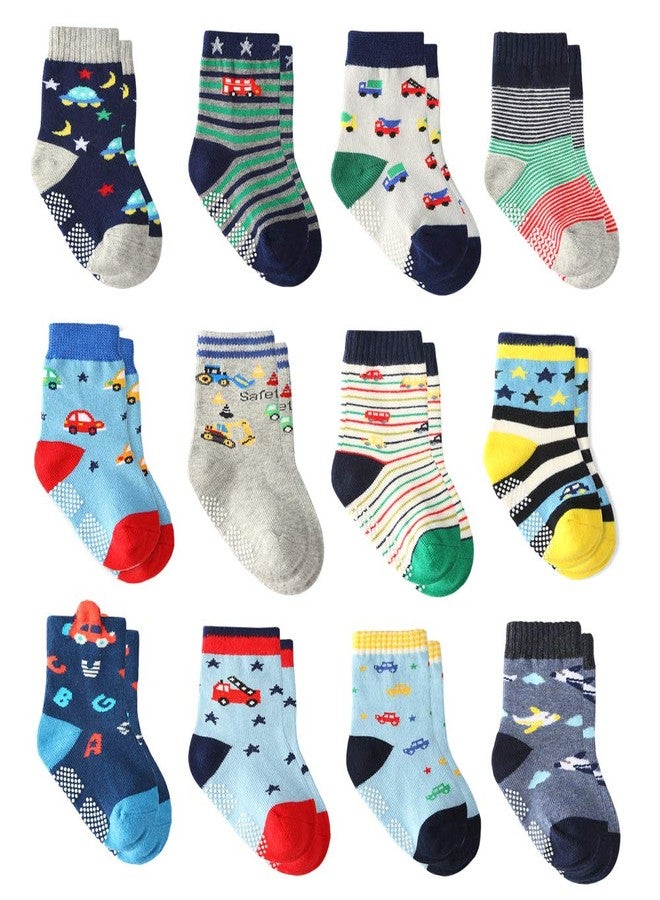 Cottock 12 Pairs Toddler Boy Non Skid Socks with Grips, Baby Boys Socks Cotton Socks for Kids (12 Pairs, 18-36 Months) - Image 1