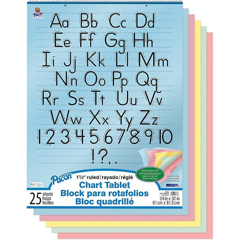 Pacon PAC74733 Chart Tablet, Manuscript Cover, Assorted 5 Colors Inside, 1-1/2" Ruled, 24" x 32", 25 Sheets - Image 5