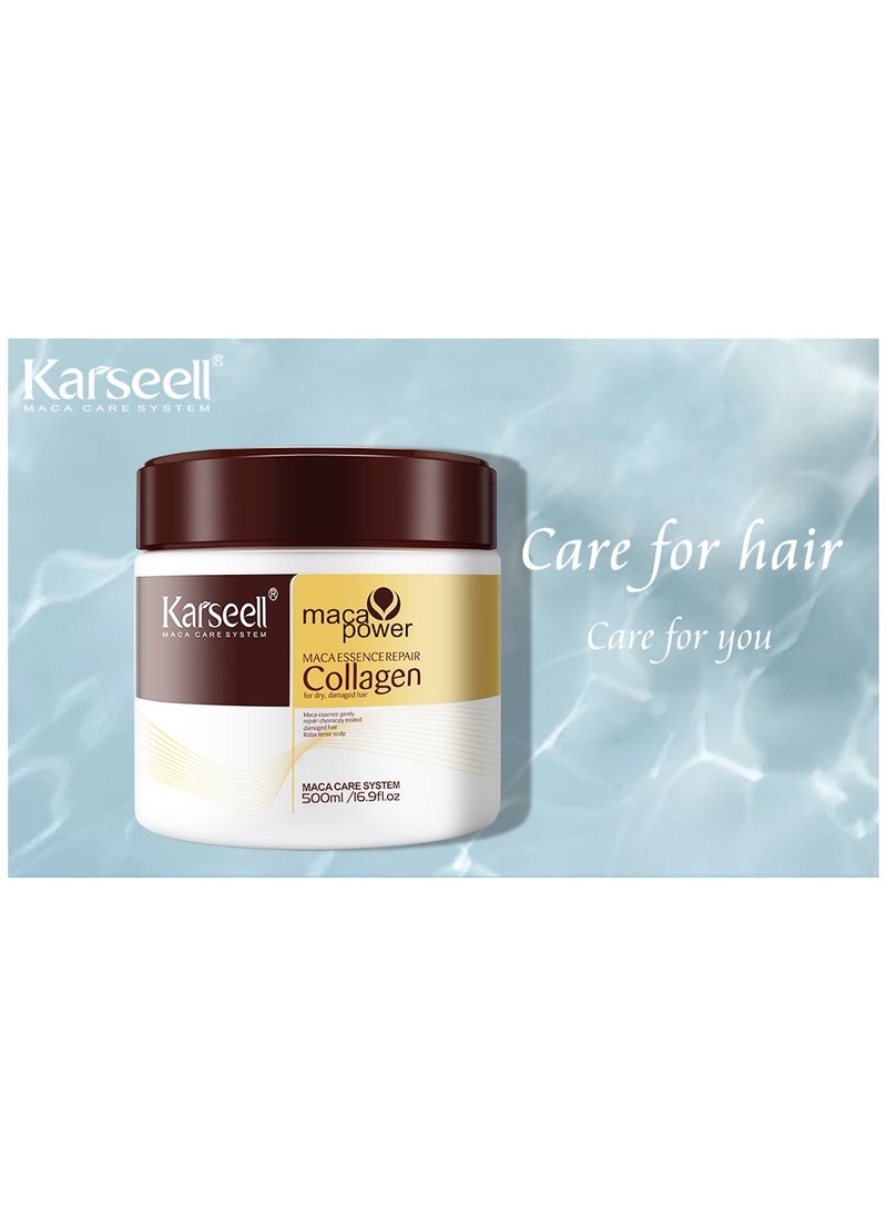 Karseell Karseell Collagen Hair Treatment Deep Repair Conditioning Argan Oil Collagen Hair Mask Essence for Dry Damaged Hair All Hair Types 500ml  - Image 1