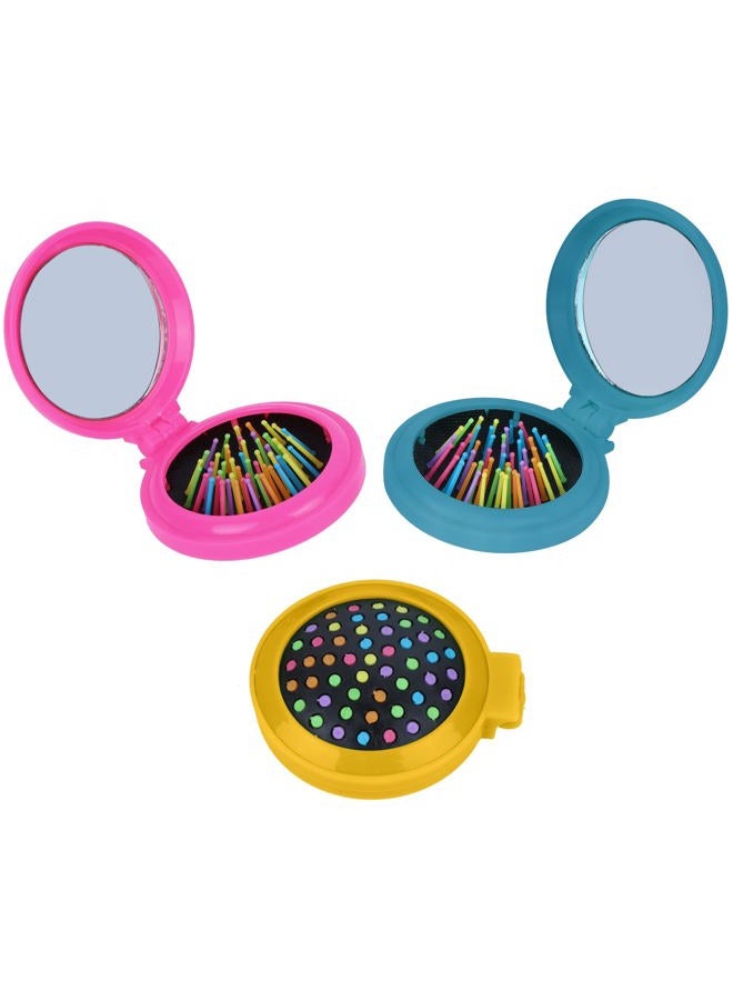 Happy Trees 6 PCS Round Travel Hair Brush with Mirror Folding Pocket Hair Brush Mini Hair Comb with Makeup Mirror for Travel (Set of 6) (Dark Colours) - Image 3