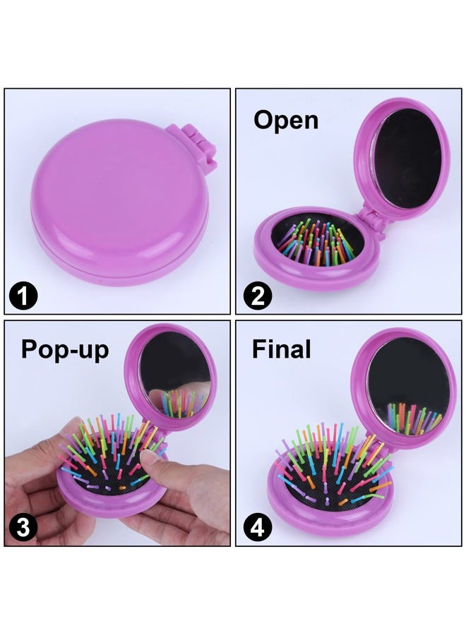 Happy Trees 6 PCS Round Travel Hair Brush with Mirror Folding Pocket Hair Brush Mini Hair Comb with Makeup Mirror for Travel (Set of 6) (Dark Colours) - Image 5