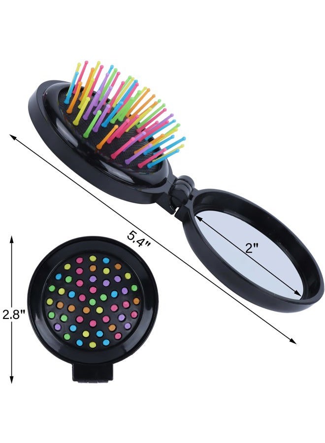 Happy Trees 6 PCS Round Travel Hair Brush with Mirror Folding Pocket Hair Brush Mini Hair Comb with Makeup Mirror for Travel (Set of 6) (Dark Colours) - Image 4