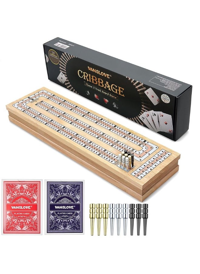 Vamslove Magnetic Cribbage Board 15'' Wooden Folding 3 Track Game Set, w/Instruction, Storage Slots for 2 Playing Cards/Pegs, Card Games for Travel Family Night  - Image 1
