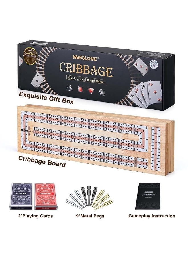 Vamslove Magnetic Cribbage Board 15'' Wooden Folding 3 Track Game Set, w/Instruction, Storage Slots for 2 Playing Cards/Pegs, Card Games for Travel Family Night  - Image 4