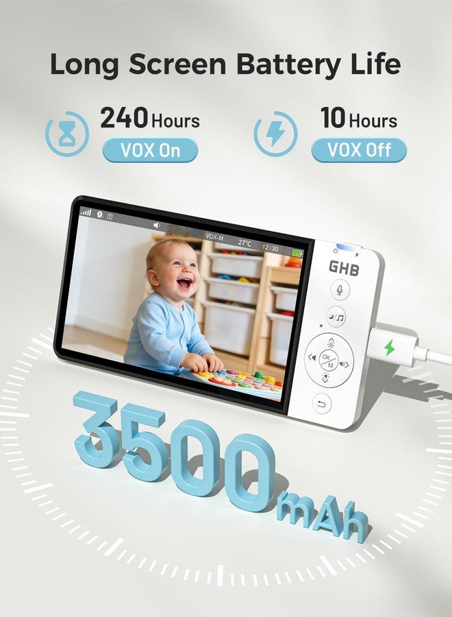 GHB Wireless Baby Car Camera 5" HD, 3500mAh Baby Monitor 2000mAh Camera Non WiFi, Temperature Alert, 720P Night Vision VOX Mode, 360° Rotatable Rear Facing Monitor Baby Essentials Gifts for Home Pets - Image 4