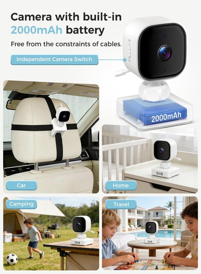 GHB Wireless Baby Car Camera 5" HD, 3500mAh Baby Monitor 2000mAh Camera Non WiFi, Temperature Alert, 720P Night Vision VOX Mode, 360° Rotatable Rear Facing Monitor Baby Essentials Gifts for Home Pets - Image 3