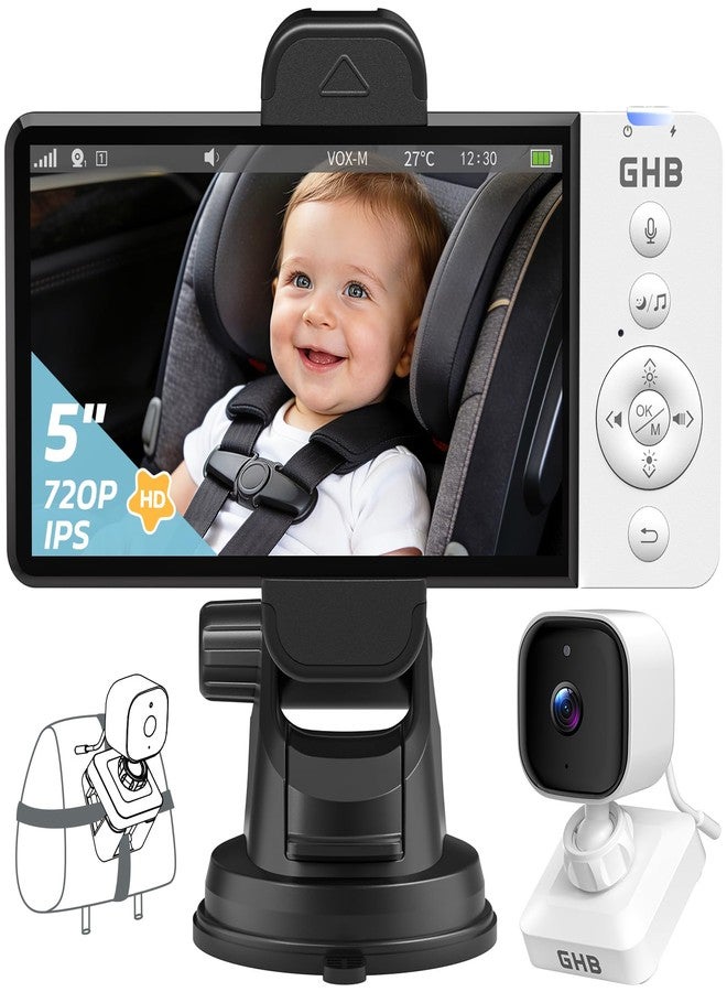 GHB Wireless Baby Car Camera 5" HD, 3500mAh Baby Monitor 2000mAh Camera Non WiFi, Temperature Alert, 720P Night Vision VOX Mode, 360° Rotatable Rear Facing Monitor Baby Essentials Gifts for Home Pets - Image 1