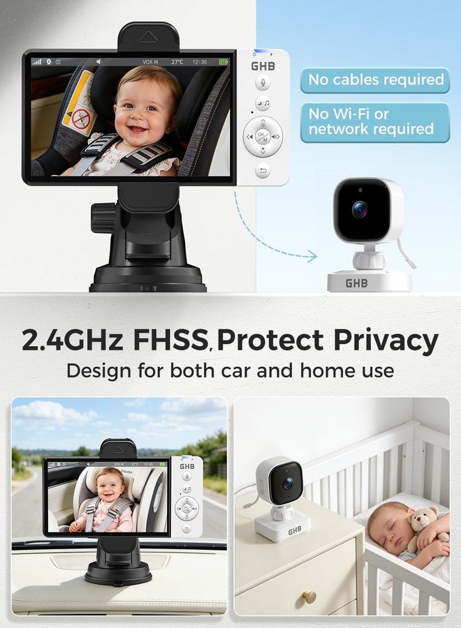 GHB Wireless Baby Car Camera 5" HD, 3500mAh Baby Monitor 2000mAh Camera Non WiFi, Temperature Alert, 720P Night Vision VOX Mode, 360° Rotatable Rear Facing Monitor Baby Essentials Gifts for Home Pets - Image 5