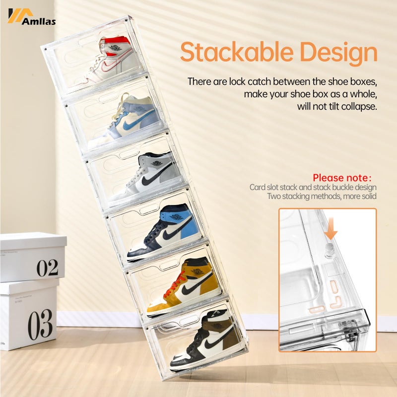 Amllas 8 Pack Shoe Boxes Clear Plastic Stackable, Large Shoe Storage Organizer with Lids,Drop Side Shoe Containers for Entryway,Sneaker Storage Fit up to US Size 13 (13â€™â€™x 10.6â€x 8.3â€) - Image 4