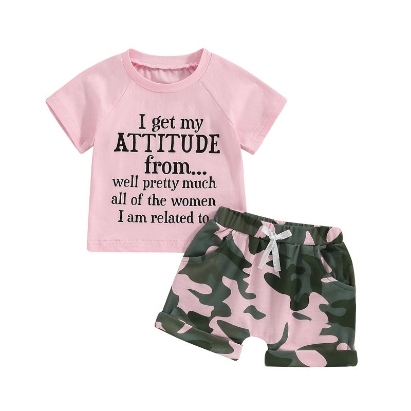 Fernvia Toddler Girls Clothes 1T 2T 3T 4T 5T Summer Outfits Baby Kids Short Sleeve T-Shirt Tops & Camouflage Shorts Sets (B-Pink, 18-24 Months) - Image 1