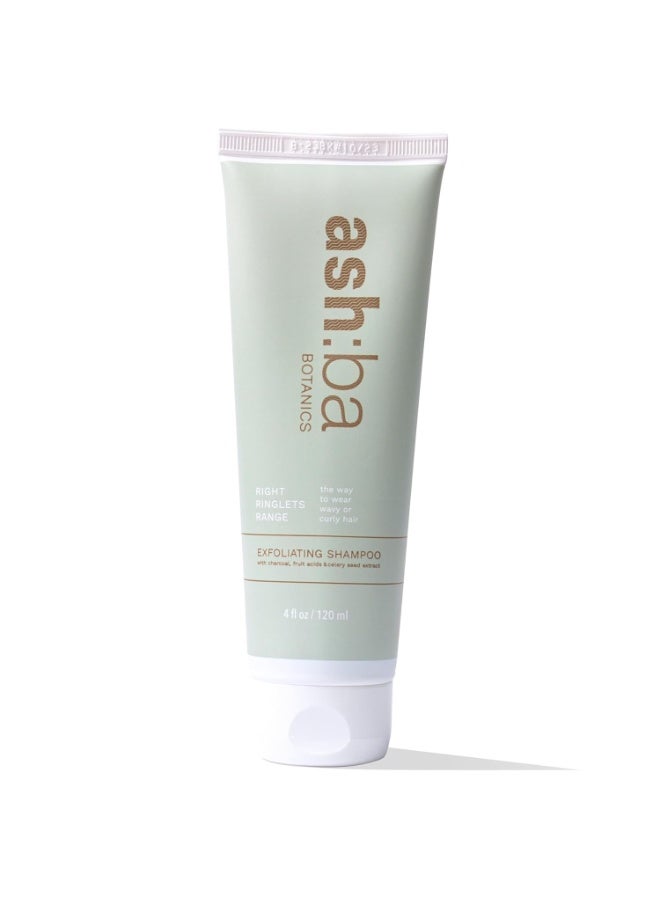 Ashba Botanics Exfoliating Shampoo For Women & Men with Curly & Wavy Hair | Natural AHAs, Tea Tree, Peppermint, Rosemary & Charcoal Gently Cleanses, Removes Buildup & Dandruff | No Itchy Scalp 120ml - Image 1