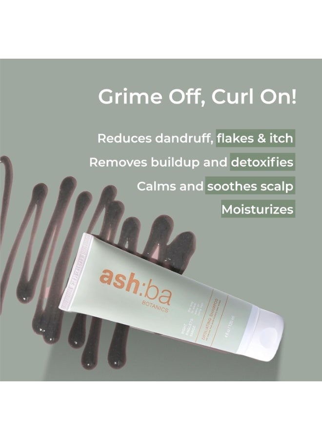 Ashba Botanics Exfoliating Shampoo For Women & Men with Curly & Wavy Hair | Natural AHAs, Tea Tree, Peppermint, Rosemary & Charcoal Gently Cleanses, Removes Buildup & Dandruff | No Itchy Scalp 120ml - Image 2