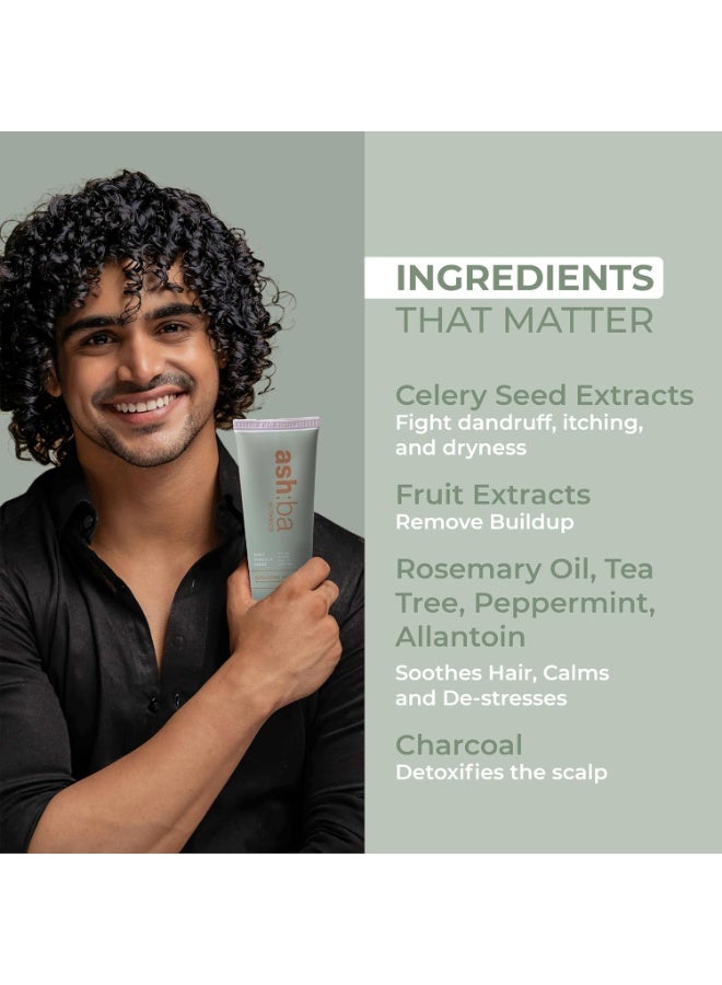 Ashba Botanics Exfoliating Shampoo For Women & Men with Curly & Wavy Hair | Natural AHAs, Tea Tree, Peppermint, Rosemary & Charcoal Gently Cleanses, Removes Buildup & Dandruff | No Itchy Scalp 120ml - Image 3